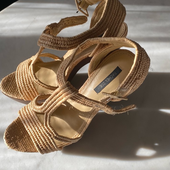Rachel Zoe Rachel Zoe 9 Natural Straw Wood T-Strap Platform Heel Sandals - Picture 5 of 12